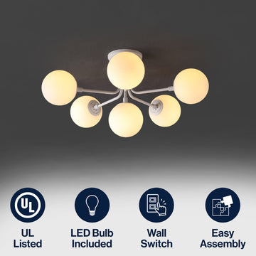 Olivier Parisian 24" Globe Modern Industrial Iron Bistro LED Semi Flush Mount